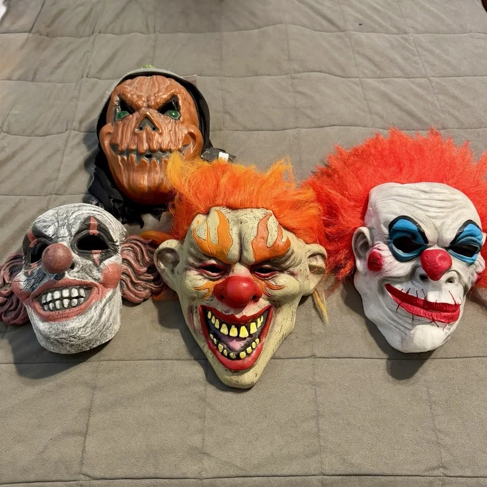 Halloween Clown Mask Lot 4‎ & Pumpkin LED Light Up Mask Costume Prop Mixed Set